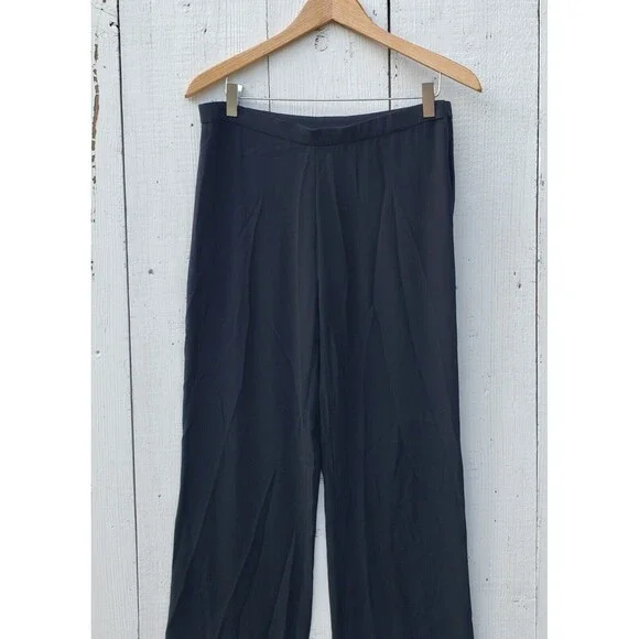 Eileen Fisher Womens Black Side Zip Flowy Straight Dress Pants Sz 2